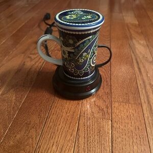 Vera Bradley Rhythm & Blues Mug with Lid and Rival Electric Mug Warmer